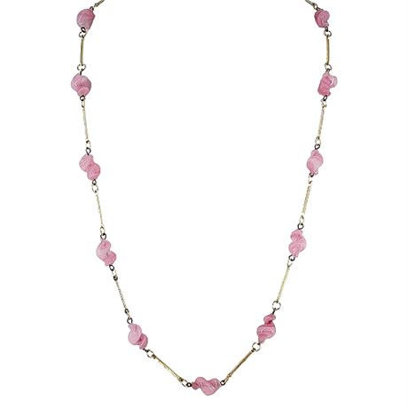 Vintage Venetian Murano Pink Twist Glass Beads & Bars Necklace