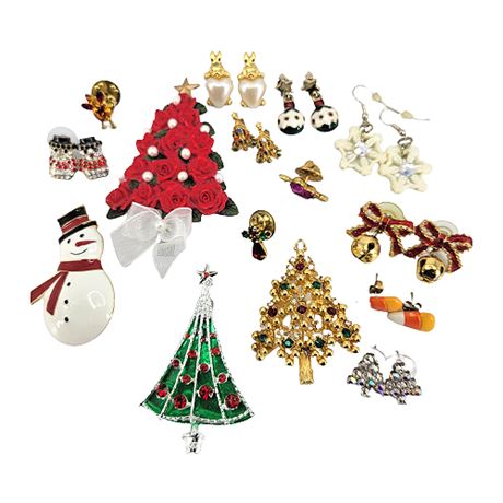 Holiday Pins & Earrings Lot