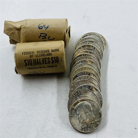 2 BU $10 Rolls 1964 Kennedy Half Dollars