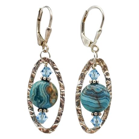 Artisan Made Dyed Teal Agate & Sterling Silver Earrings