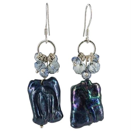 Artisan Made Black Baroque Pearl Earrings w/ Sterling Hooks