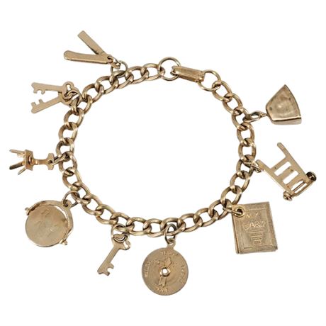 Vintage Stamped Metal Charm Bracelet
