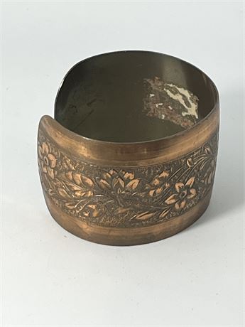 Vintage embossed thick cuff bracelet