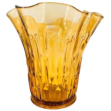 Vintage Central Glass Works Amber Ruffled Edge Vase
