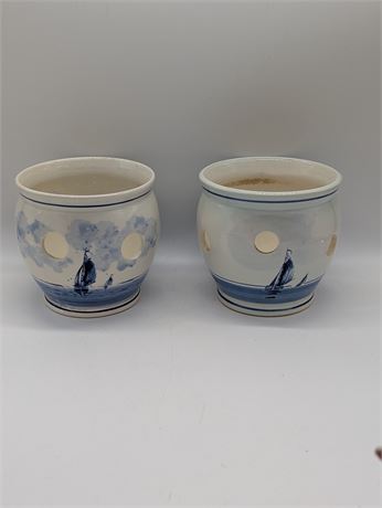 Delft Blue Holland Pair Hand painted Tulip Bulb Pots