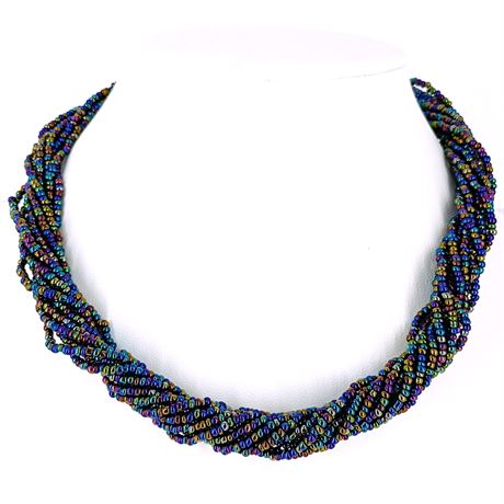 Twisted Multi-Strand Seed Bead Necklace with Blue/Green/Purple "Petrol" Finish