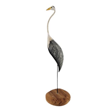 Carved Hand-Painted Wooden Heron Figure by Mike McCarthy