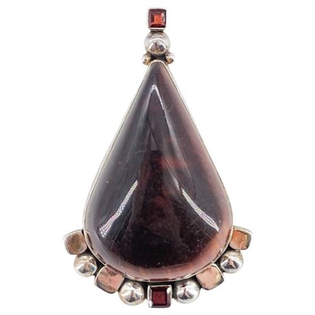 Huge Sterling Silver, Red Tiger's Eye, & Garnet Pendant