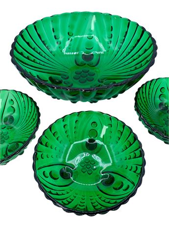 4 pc Anchor Hocking Depression Glass Forest Green Burple Bowl Set