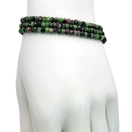 Signed Chapal Sterling Silver & Ruby in Zoisite Bead Gemstone Bracelet