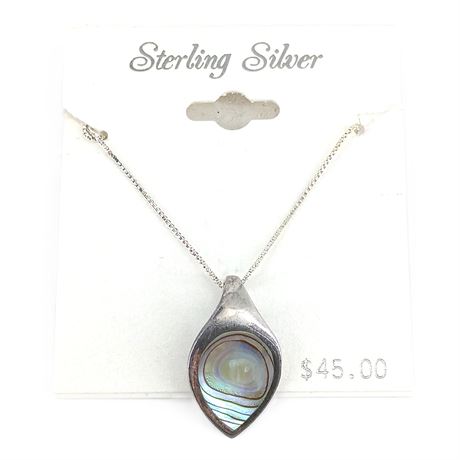 Sterling Silver Abalone Shell Teardrop Pendant Necklace SU Thailand