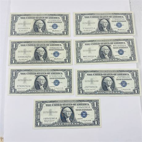 7 XF/AU 1957 $1 Silver Certificates