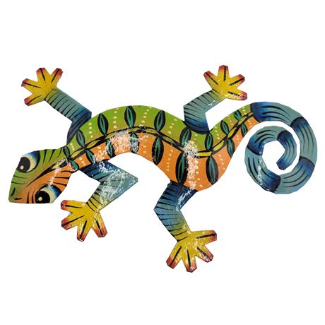 Hand-Painted Metal Gecko Wall Art