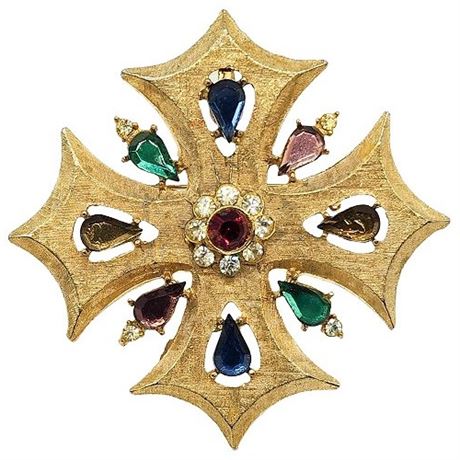 Vintage Rhinestone Maltese Cross Brooch/Pendant