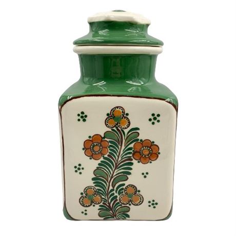 Signed Hand-Painted Floral Jar with Lid