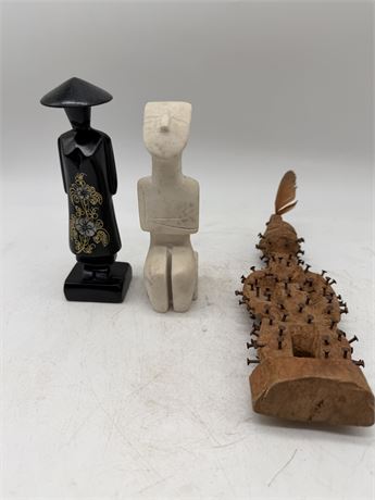 Vietnamese Figure w/Conical Hat & 2 Others