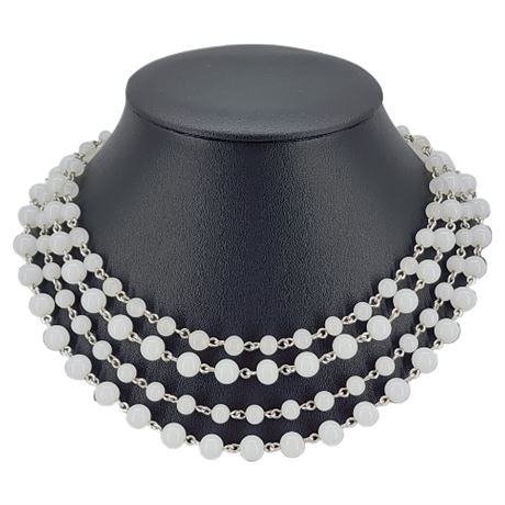 Vintage 3-Strand Translucent White Glass Beaded Necklace