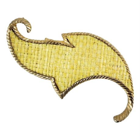 Vintage Woven Stray Raffia Leaf Brooch