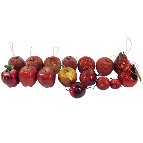 Red Beaded & Glitter Ornaments / Artificial Fruits