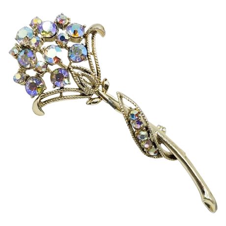 Vintage CORO Large Aurora Borealis Rhinestone Flower Brooch
