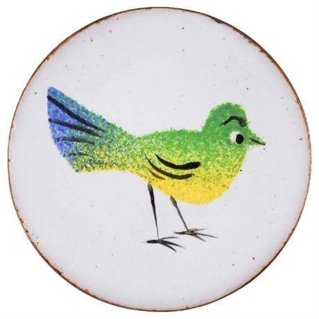 Mid-Century Enamel on Copper Bird Brooch