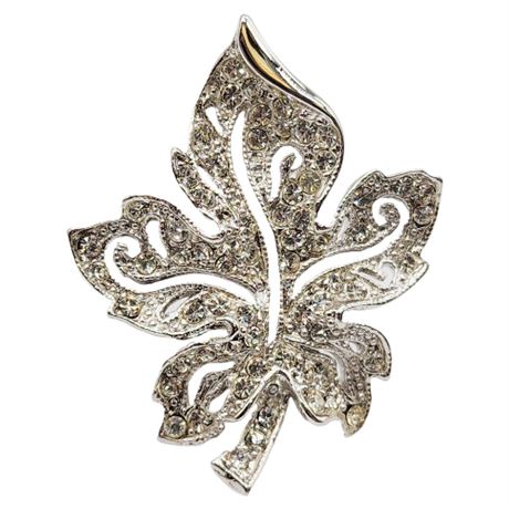 Vintage HEDY Rhinestone Leaf Brooch