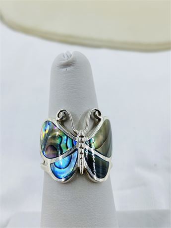 4.6g Sterling Abalone Butterfly Ring Size 7.5