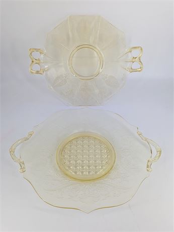 Lot 2 Yellow Glass Vintage Trays