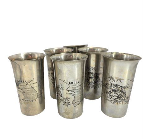 VTG Korean War Soldier Souvenir Pewter Engraved Cups