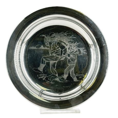 Vintage Normal Rockwell Etched Sterling Silver Display Plate by Franklin Mint