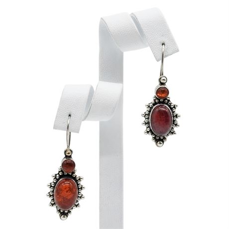 Large Sterling Silver Baltic Amber Earrings