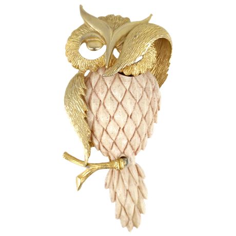 Vintage Razza Bashful Owl Pendant - Resin and Gold Tone