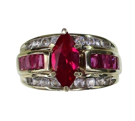 925 Marquise Ruby & White Sapphire Cocktail Ring Sz 6.75