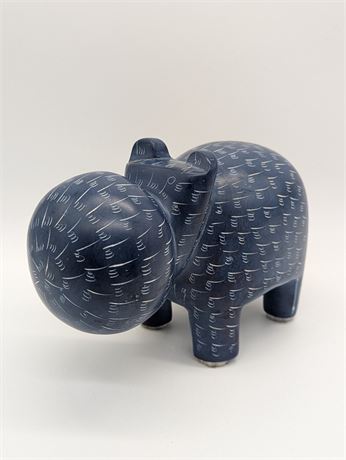 Heavy Hand Carved Etched Blue Hippo Statue Made Kenya