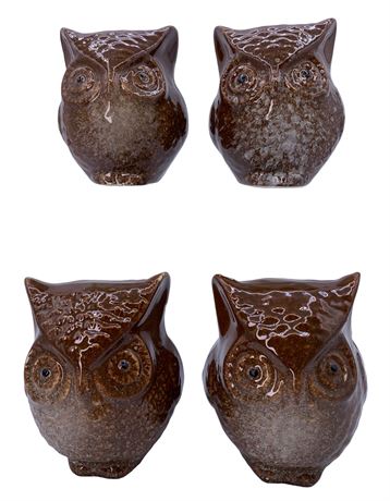 4 Cocoa Pottery 3 1/2” Horned Owl Woodland Figurines