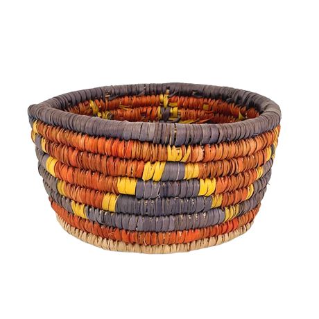 Vintage Colorful Woven Grass African Bowl Basket