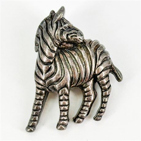 Vintage Silver-Tone Zebra Brooch