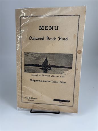 Oakwood Beach Hotel On Chippewa Lake Menu