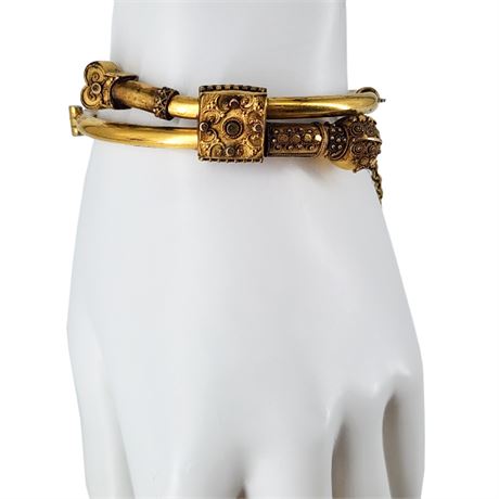 Vintage Etruscan Revival Gold Filled Clamper Bangle Bracelet