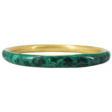 Vintage Malachite Inlaid Brass Bangle Bracelet