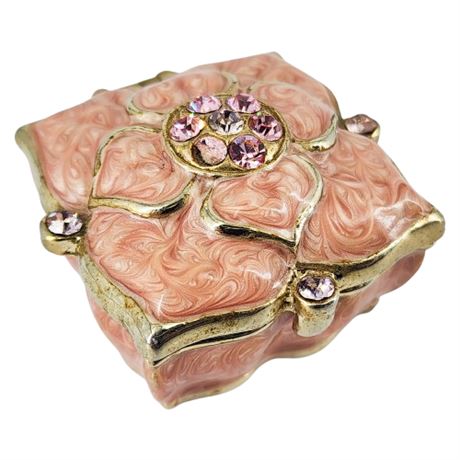 Enamel & Rhinestone Mini Hinged Trinket Box