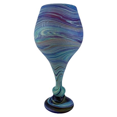 Hand-blown Swirl Art Glass Blue Goblet