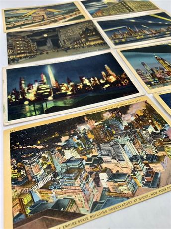 8 1939-1947 Moonrise Nightscape Downtown NY Travel Souvenir Postcards