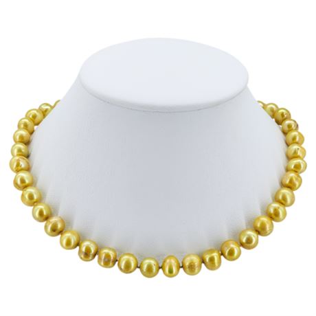 Vintage Yellow Freshwater Baroque Pearl Necklace w/ Sterling Clasp