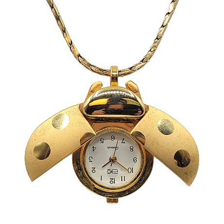 Vintage EKO Ladybug Watch Pendant on 14KGF Chain