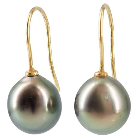 Vintage 18K Gold Cultured Tahitian Pearl Drop Earrings
