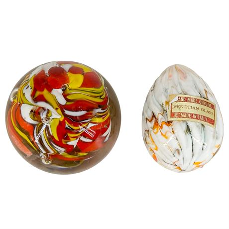 Vintage Hand Blown Art Glass Paperweight & Egg