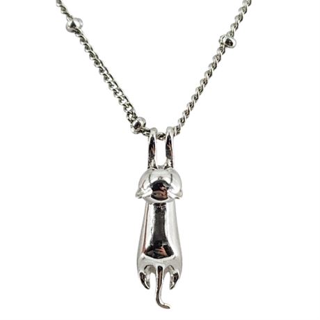 Sterling Silver "Hang in There" Cat Pendant on Silver Tone Chain