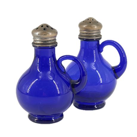 Vintage Pair of Cobalt Blue Glass Salt & Pepper Shakers