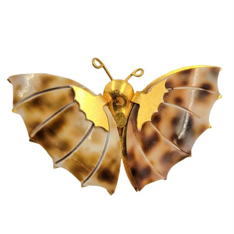 Vintage Gold Tone Seashell Wing Butterfly Brooch